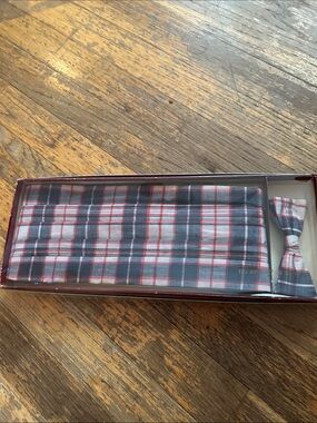 Plaid Cummerbund and Bow Tie Set - Red & Navy
